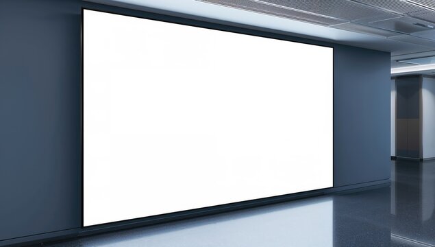 Empty Projection Screen in Modern Conference Room with Dark Walls
