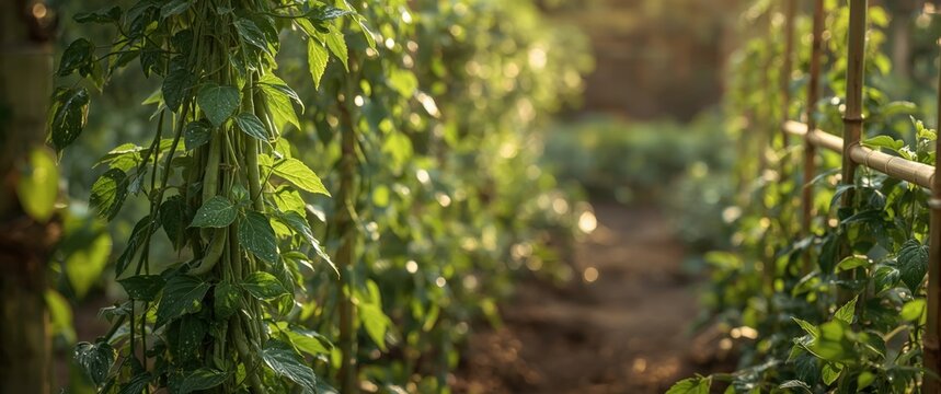 Lush Green Pepper Plants Growing in a Sunlit Garden Pathway