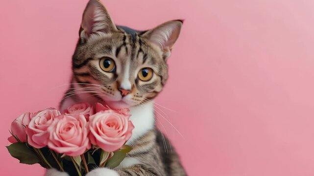 Cat with flowers,card,gift