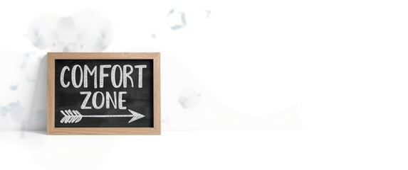 Fototapeta premium Chalkboard Sign Reading Comfort Zone with Arrow on White Background