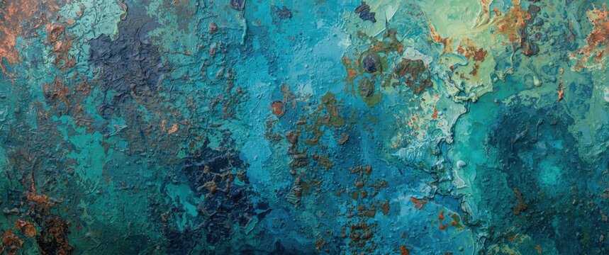 Textured Abstract Blue and Green Surface with Copper Highlights