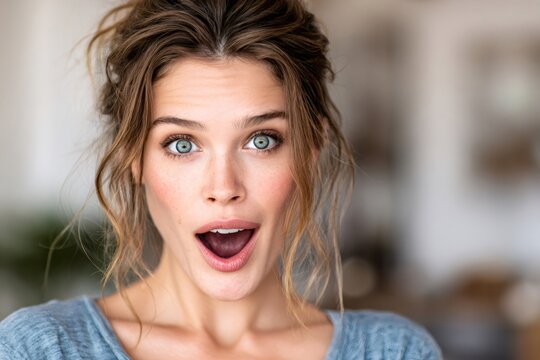 Woman expressing surprise with wide open mouth