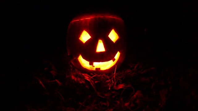 4K Hallowen Pumpkin Head Jack o Lantern at Night