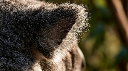 Obraz premium Close up shot of a koala bear ear and fur texture.