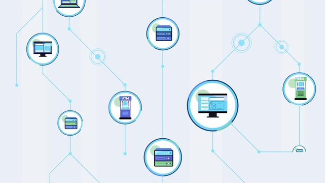 Light Network Architecture Connected Server Nodes 2D Animation