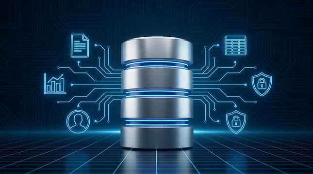 Secure Cloud Database Server with Digital Data Storage, Cybersecurity, Cloud Computing, Big Data Management, Network Infrastructure, and Enterprise Information Technology Concept