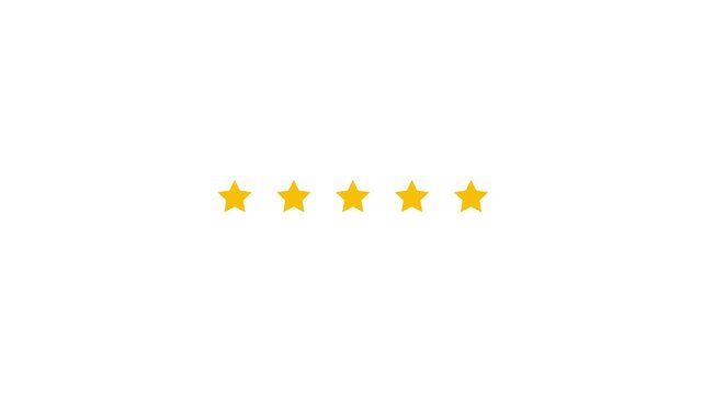 Five star rating animation: golden stars appearing for customer feedback and review concept customer satisfaction