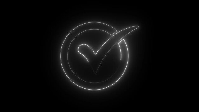 Glowing neon checkmark animation on black background, for ui and, success concepts, validation