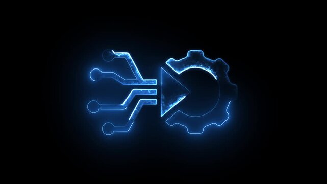 Glowing digital circuit gear animation: tech innovation and engineering concept technology