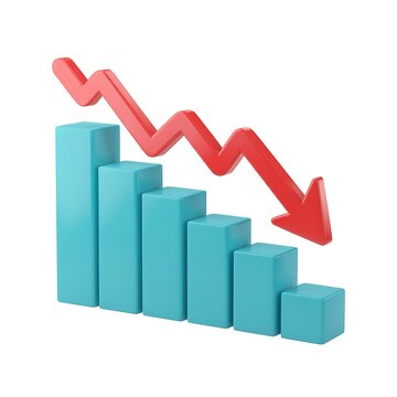 Bar chart illustrates a downward financial trend with a red arrow indicating negative growth.