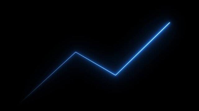Neon blue financial growth line graph animation on black background, for business data, analysis light
