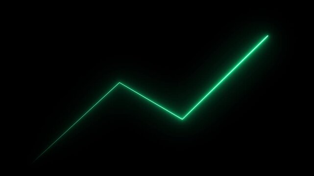 Neon green glowing line graph rising on black background, financial growth concept chart