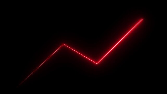 Neon red line graph rising upward, financial growth and success concept animation glowing