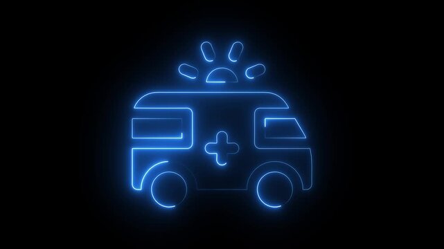 Neon ambulance animation with pulsing emergency light, medical emergency symbol for healthcare and safety projects