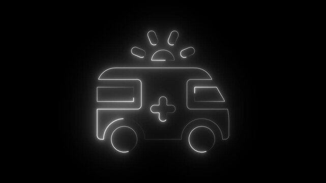 Neon ambulance animation with flashing emergency light for medical and healthcare projects