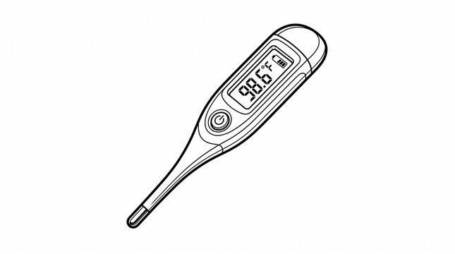 Digital medical thermometer illustration. Clinical fever measurement device icon.