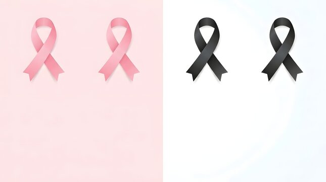 Pink and black awareness ribbons displayed together to support breast cancer awareness month and general health causes for public awareness