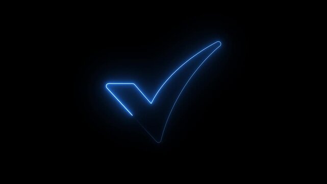 Neon blue glowing check mark animation on black background, tick