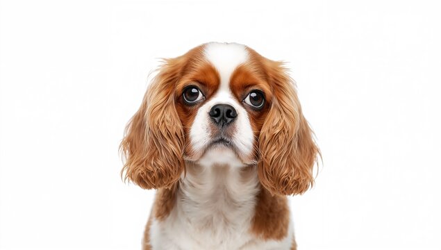 Cavalier King Charles Spaniel with Fluffy Ears Isolated on White Background