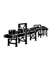 Fototapeta premium Industrial Conveyor Belt with Boxes Silhouette Vector Illustration