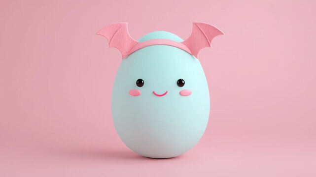 Cute Egg Bat Wing Pink Blue Halloween Pastel Toy Smiling Decoration