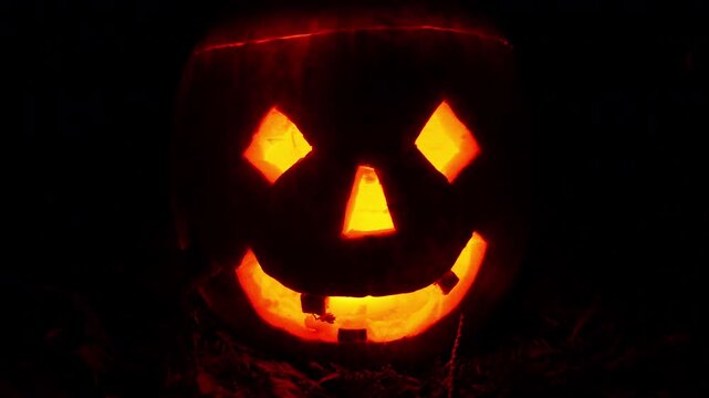 4K Hallowen Pumpkin Head Jack o Lantern at Night