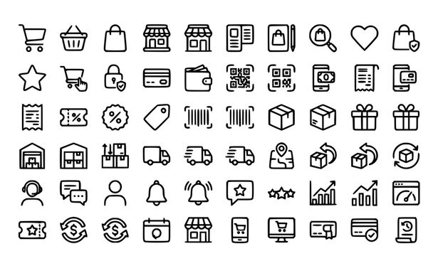 Online Shopping and E Commerce Editable Stroke Outline Icons Set for Web Mobile and Marketplace Vector