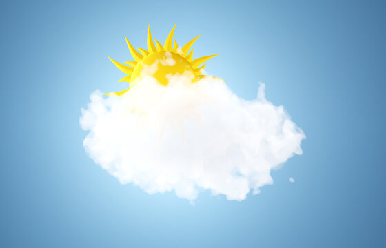 Sun and cloud on blue background