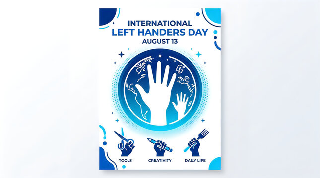 International left handers day poster design with globe and hand illustrations