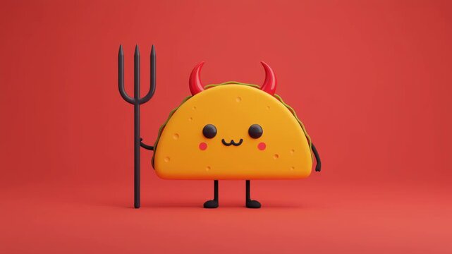 Cute Taco Devil Halloween Red Horn Pitchfork Playful Cartoon Food Character