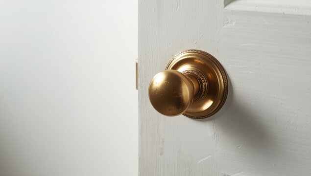 Golden Door Knob on a White Door with Soft Lighting