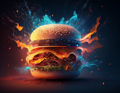 abstract digital burger exploding