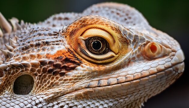 close up of a bearded dragon lizards head showing intricate scales and eye detail