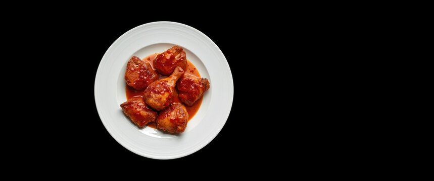 Delicious Meatballs in Marinara Sauce on a White Plate Isolated on Black