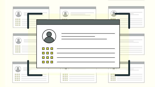 Selecting User Profile Card HR Search System 2D Animation