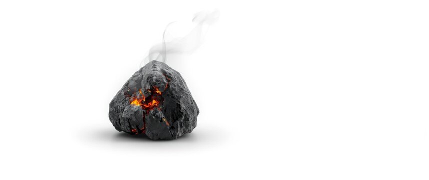 Glowing Lava Rock with Smoke Isolated on White Background