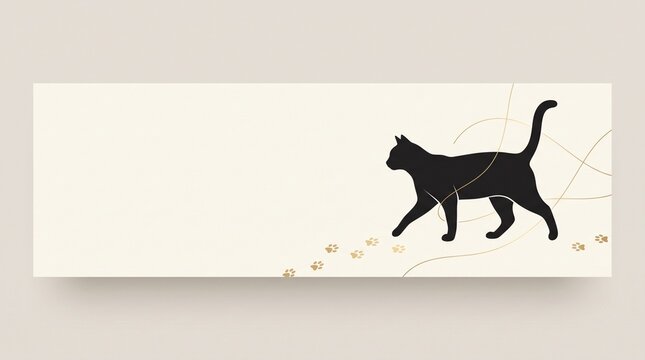 Black cat silhouette walking on white background. Minimalist feline outline in motion for modern design projects.