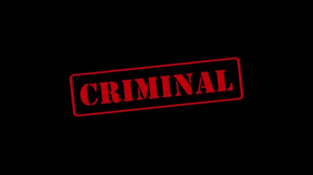 Red "Criminal" text animation, black background, 4K video.