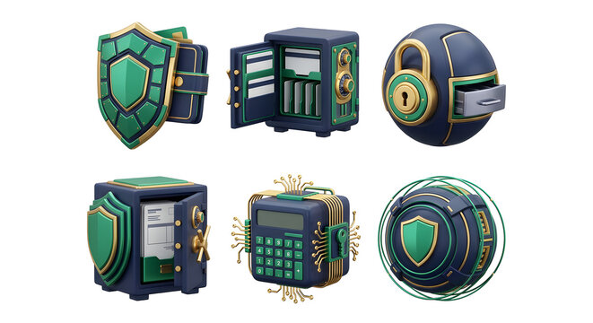 3D Cybersecurity and Digital Finance Protection Icon Set