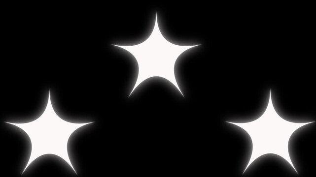 Vintage Cartoon Blinking Stars Black Screen 4K Glitter Shine Bursts, Retro Flat Vector Style Twinkle, Glowing White Doodle Stars, Luxury Dreamy Sparkle Light Effect Festive Loop Video