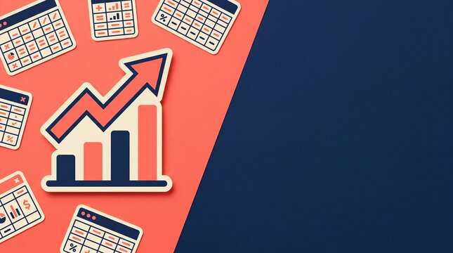 Financial growth bar chart rising with scattered calendar grid backgrounds