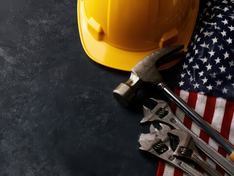 Astronaut helmet with american flag in space with earth view