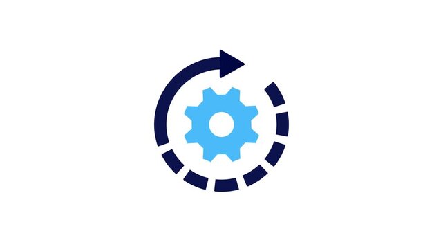 Modern Automation Process Management Icon Featuring Blue Gear, Circular Refresh Arrow, System Update, Workflow Optimization, Engineering Technology, Digital Operations, Industrial Control .