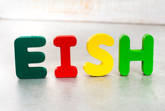 Eish South African slang word with colorful wooden alphabet letters