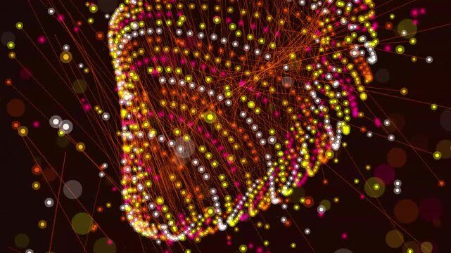 Glowing neural network structures connected by orange light pathways forming a complex human brain shape