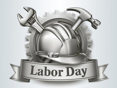Labor day celebration icon with wrench and hammer on helmet