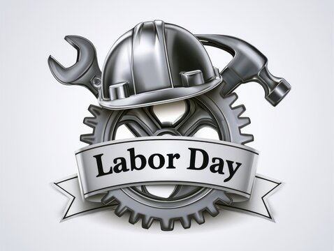 Labor day celebration logo with wrench and helmet gear symbol