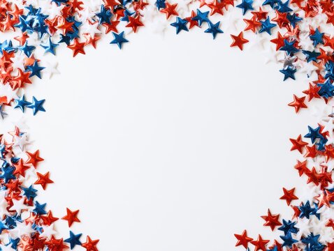 Scattered colorful star confetti pattern on light background