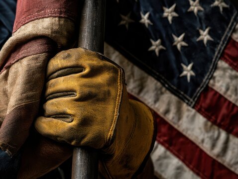 Soldier saluting with american flag background