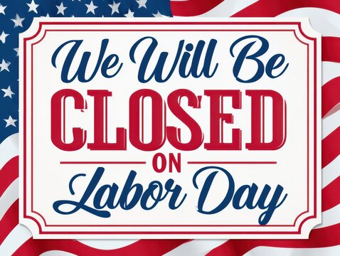 We will be closed on labor day vintage style sign with american flag background